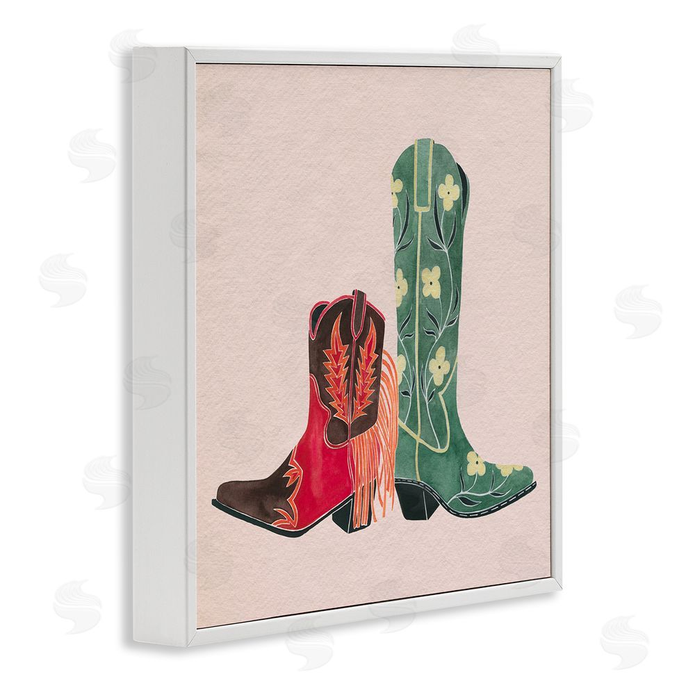 Grace Popp Patterned Cowgirl Boots White Framed Glicee Wall Art Print