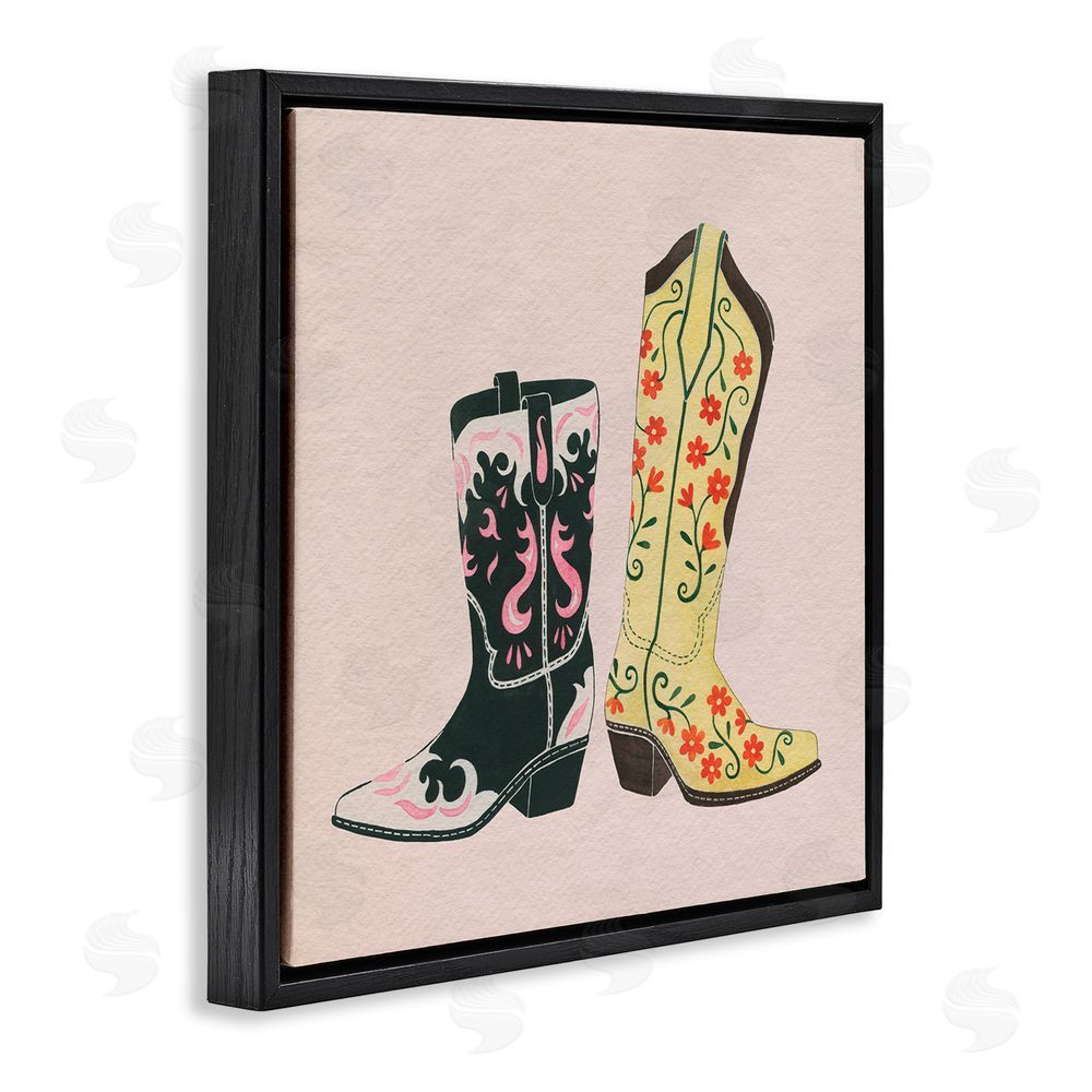 Grace Popp Patterned Equestrian Boots Black Floating Frame Canvas Wall Art Print