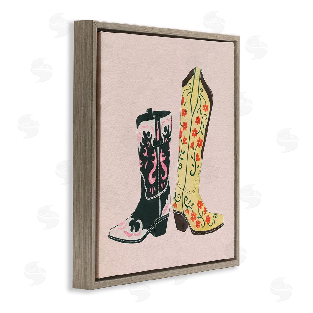 Grace Popp Patterned Equestrian Boots Brown Floating Frame Canvas Wall Art Print