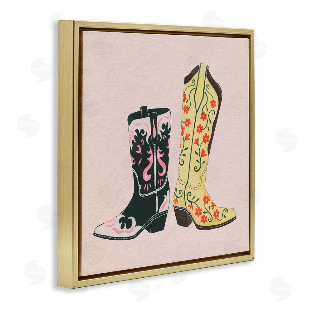 Grace Popp Patterned Equestrian Boots Gold Floating Frame Canvas Wall Art Print