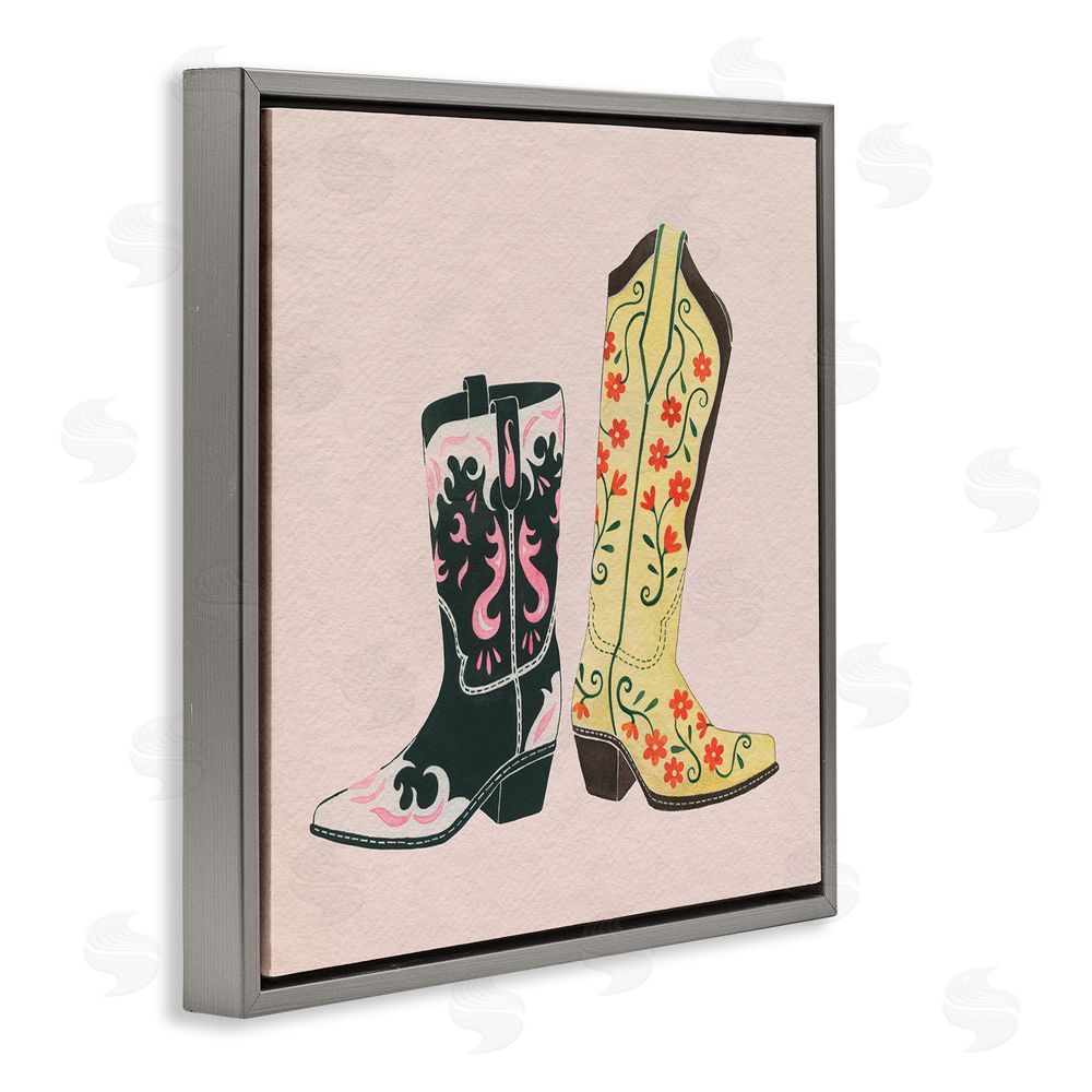 Grace Popp Patterned Equestrian Boots Gray Floating Frame Canvas Wall Art Print