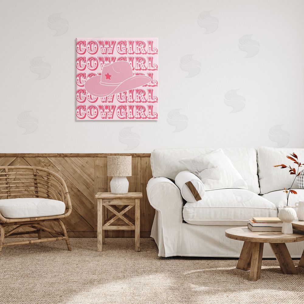 Corinne Rose Designs Blush Pink Cowgirl Canvas Wall Art in Room