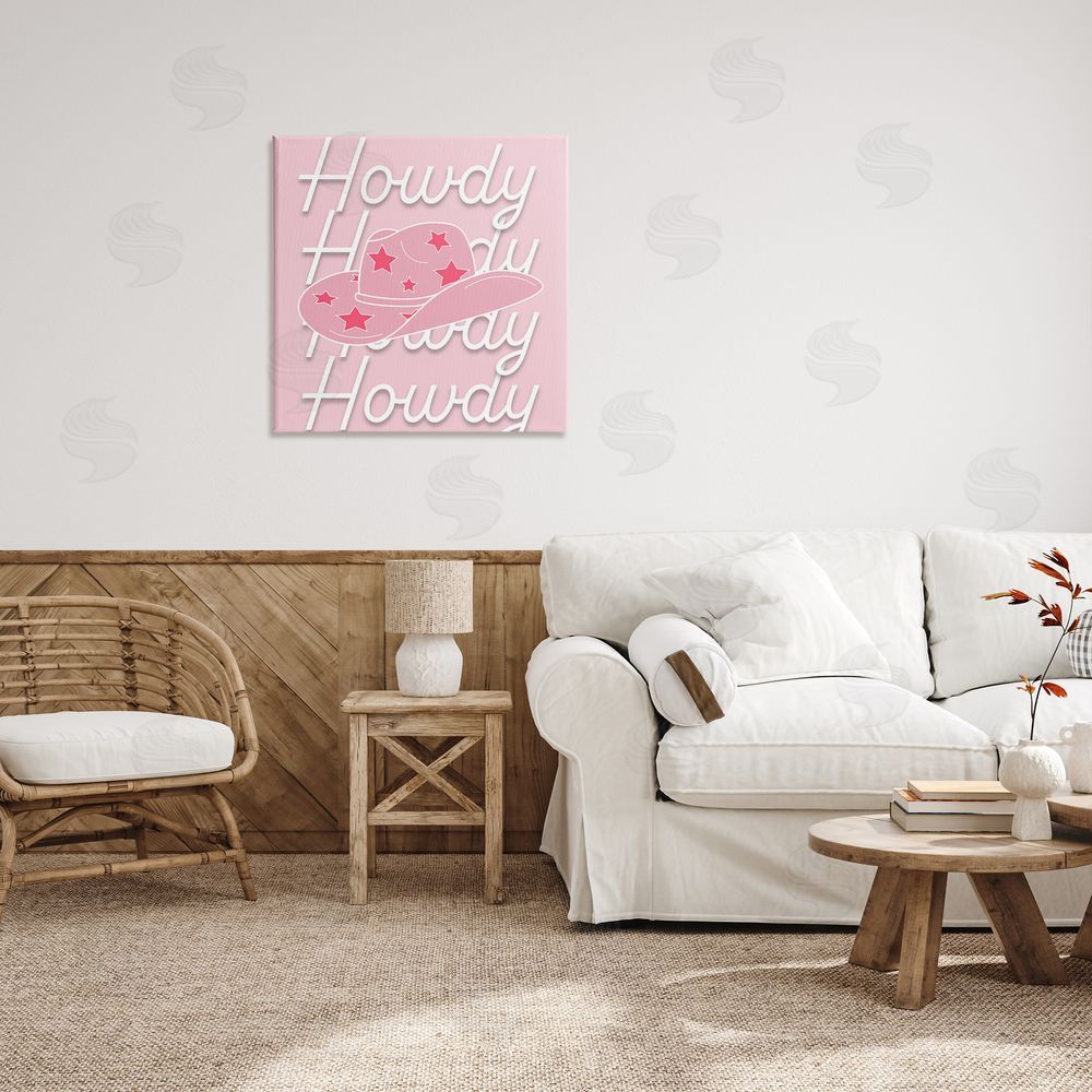 Corinne Rose Designs Soft Pink Howdy Pattern Canvas Wall Art in Room