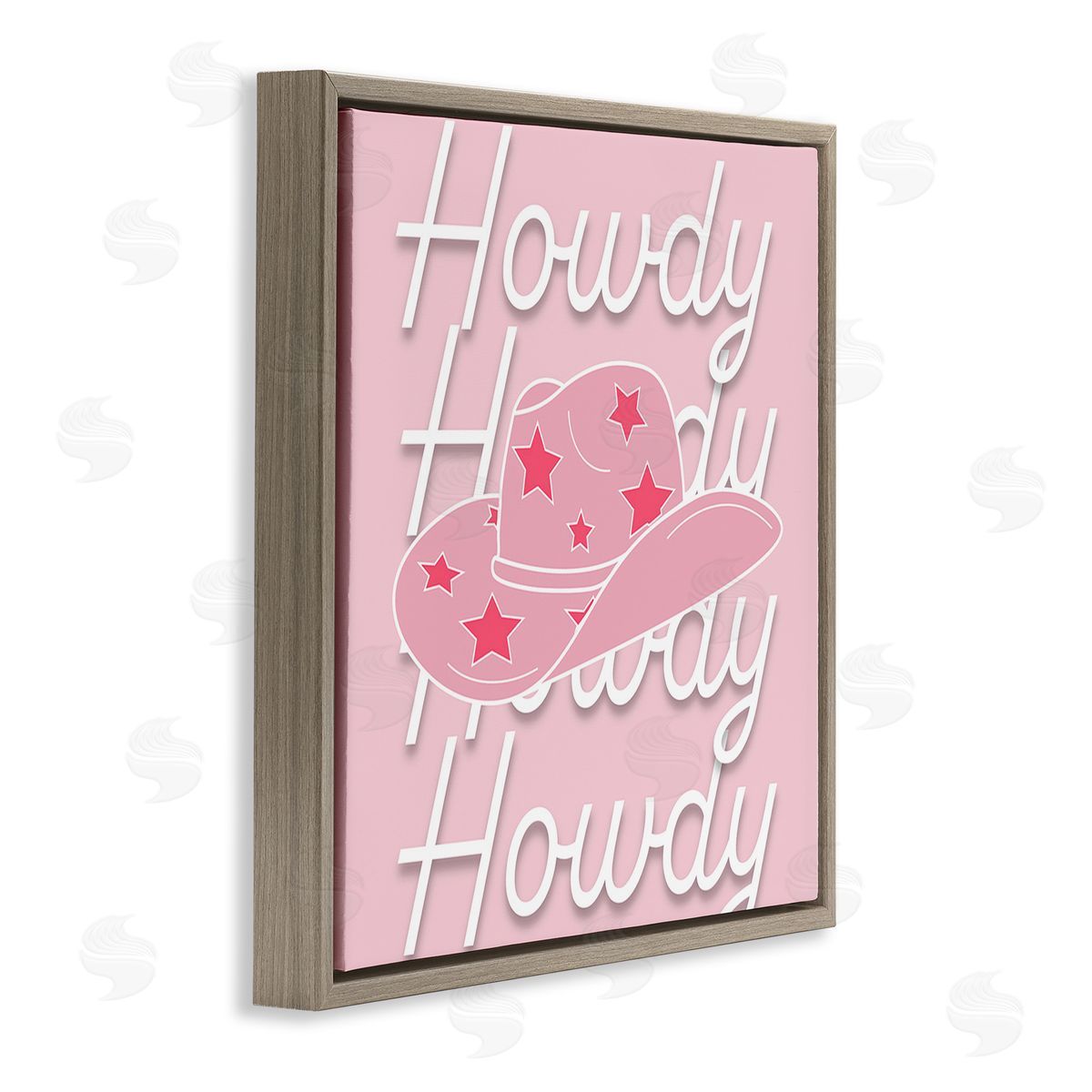 Corinne Rose Designs Soft Pink Howdy Pattern Brown Floating Frame Canvas Wall Art Print