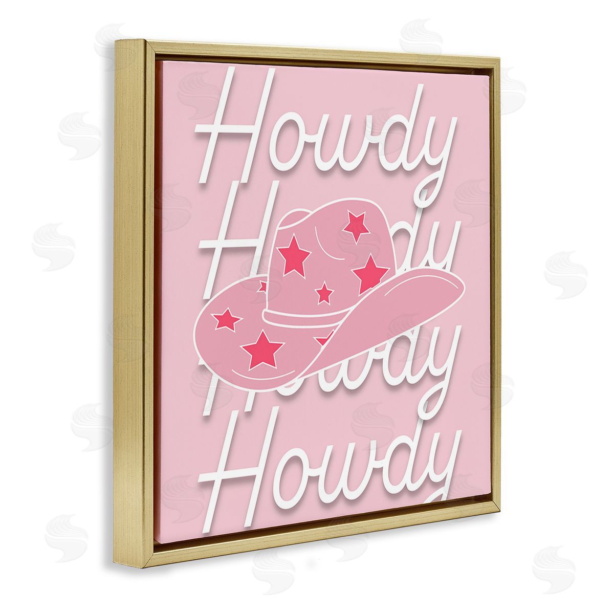 Corinne Rose Designs Soft Pink Howdy Pattern Gold Floating Frame Canvas Wall Art Print
