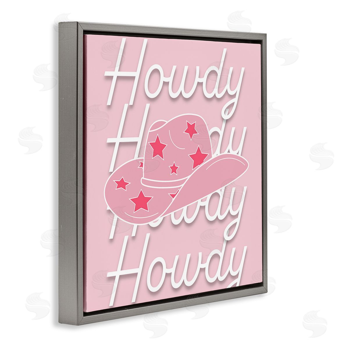 Corinne Rose Designs Soft Pink Howdy Pattern Gray Floating Frame Canvas Wall Art Print