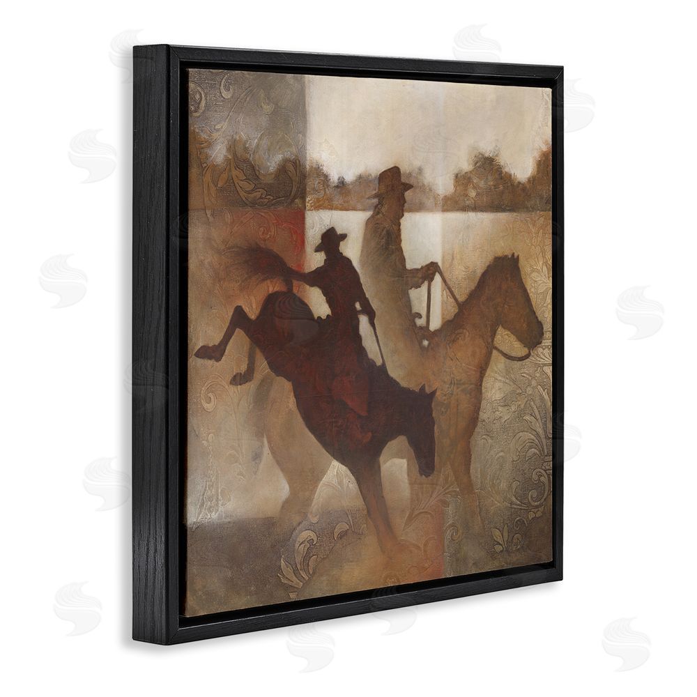 White Ladder Rustic Cowboy Silhouettes Black Floating Frame Canvas Wall Art Print
