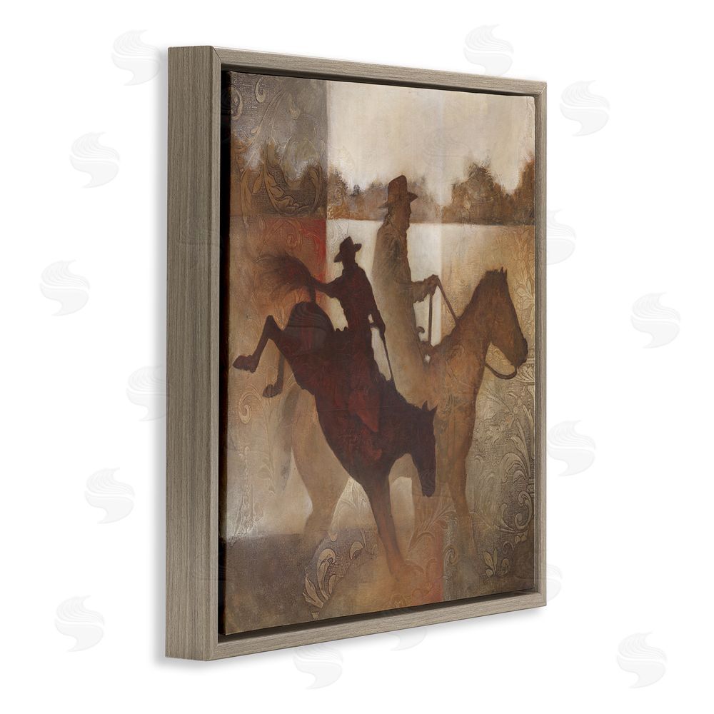 White Ladder Rustic Cowboy Silhouettes Brown Floating Frame Canvas Wall Art Print