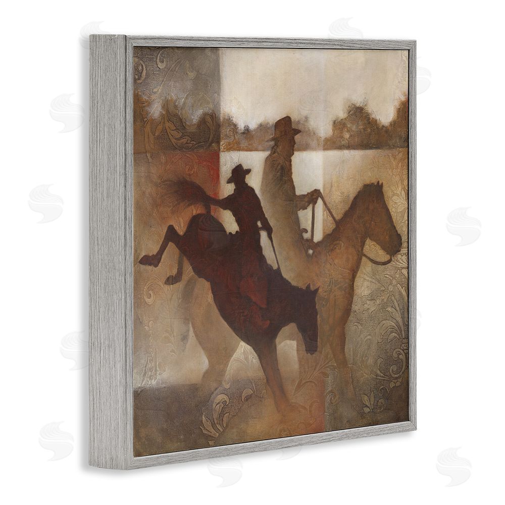 White Ladder Rustic Cowboy Silhouettes Gray Framed Glicee Wall Art Print