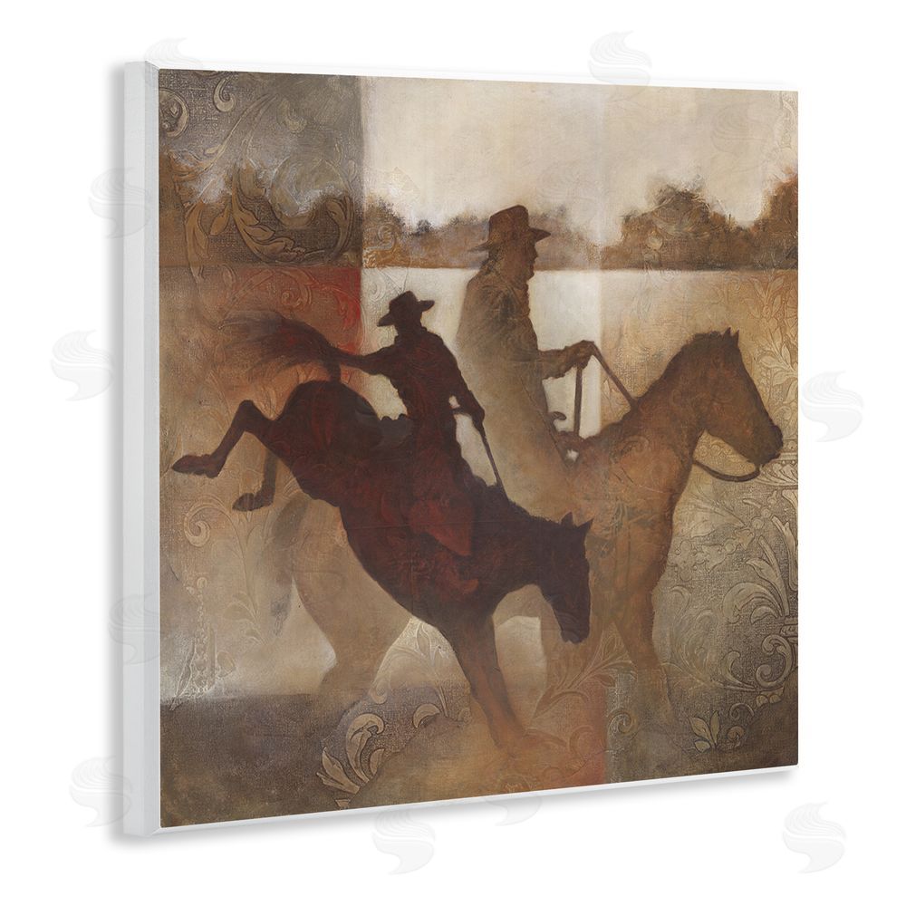 White Ladder Rustic Cowboy Silhouettes Wooden Wall Plaque Art Print