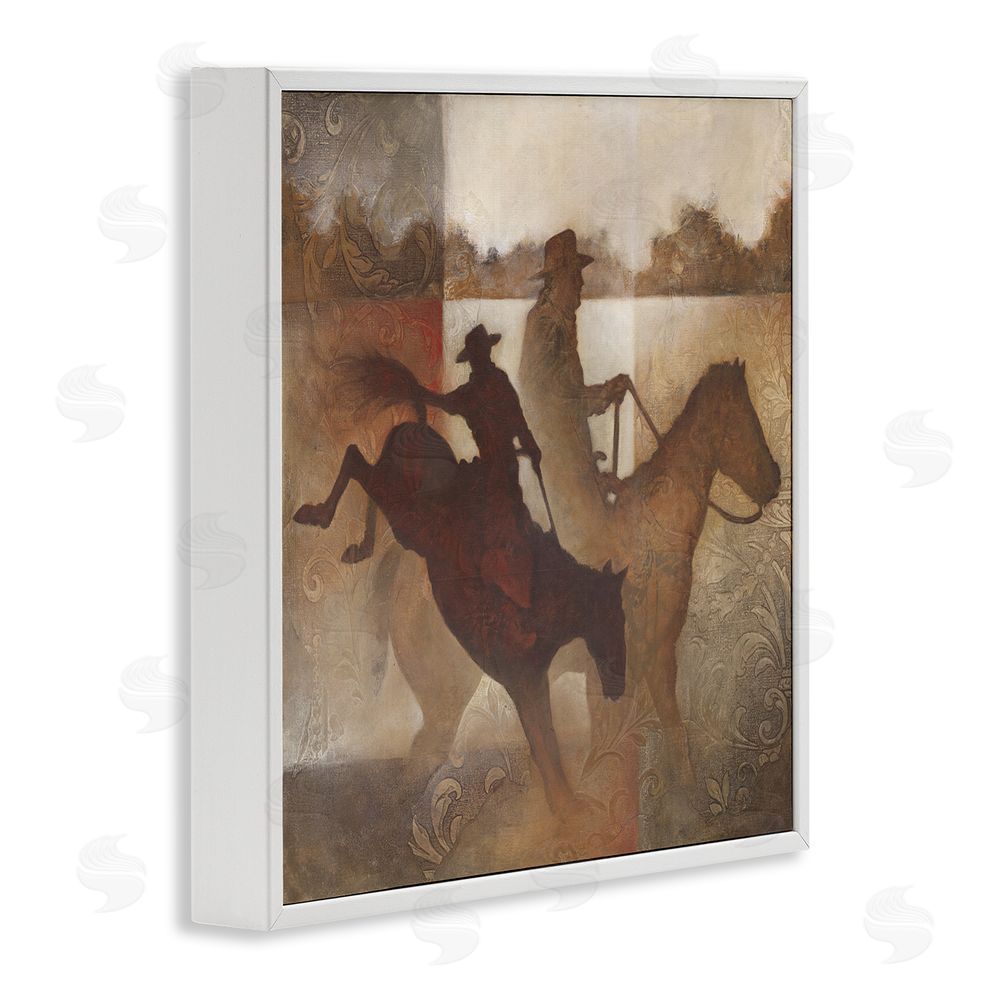 White Ladder Rustic Cowboy Silhouettes White Framed Glicee Wall Art Print