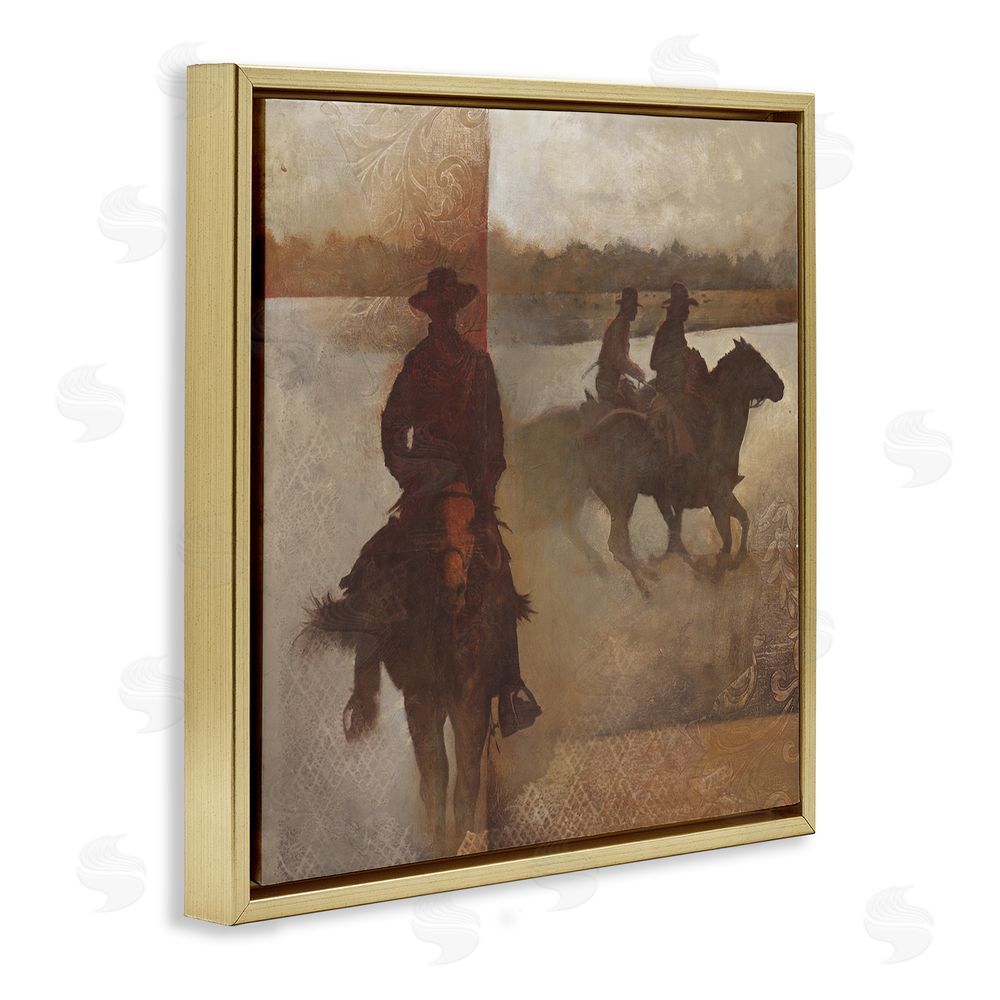 White Ladder Rustic Equestrian Collage Gold Floating Frame Canvas Wall Art Print