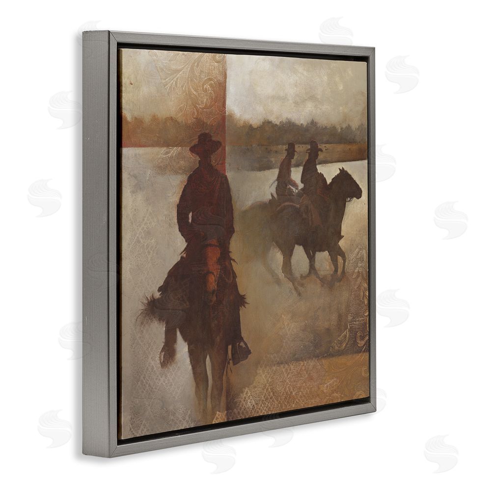White Ladder Rustic Equestrian Collage Gray Floating Frame Canvas Wall Art Print