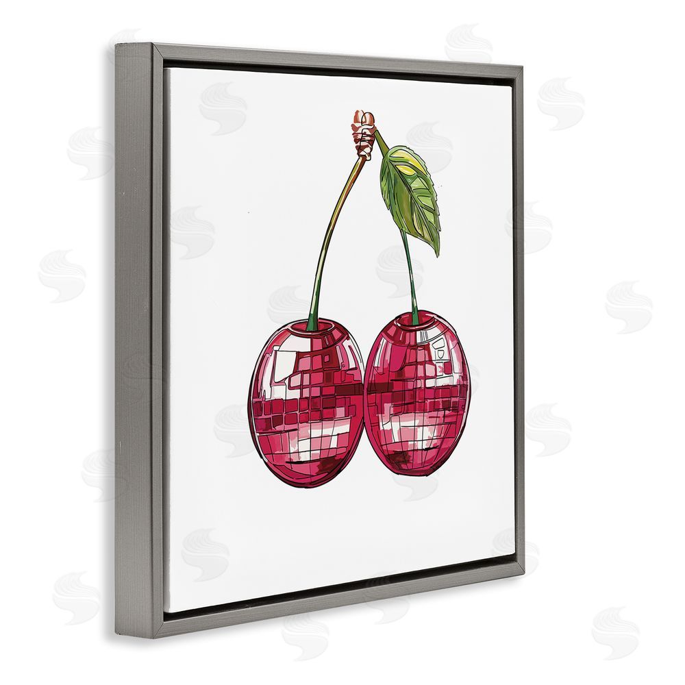 Amelia Noyes Patterned Cherry Fruit Gray Floating Frame Canvas Wall Art Print