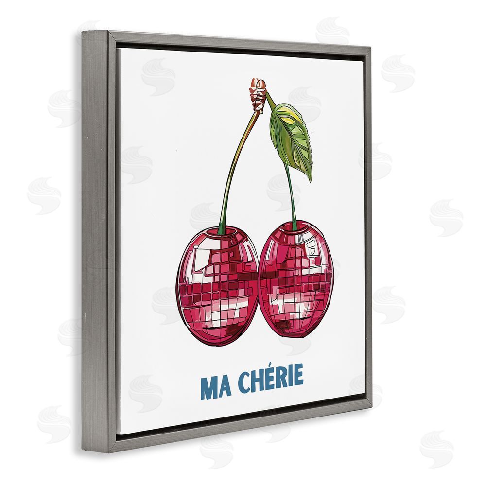 Amelia Noyes Ma Cherie Cherries Gray Floating Frame Canvas Wall Art Print
