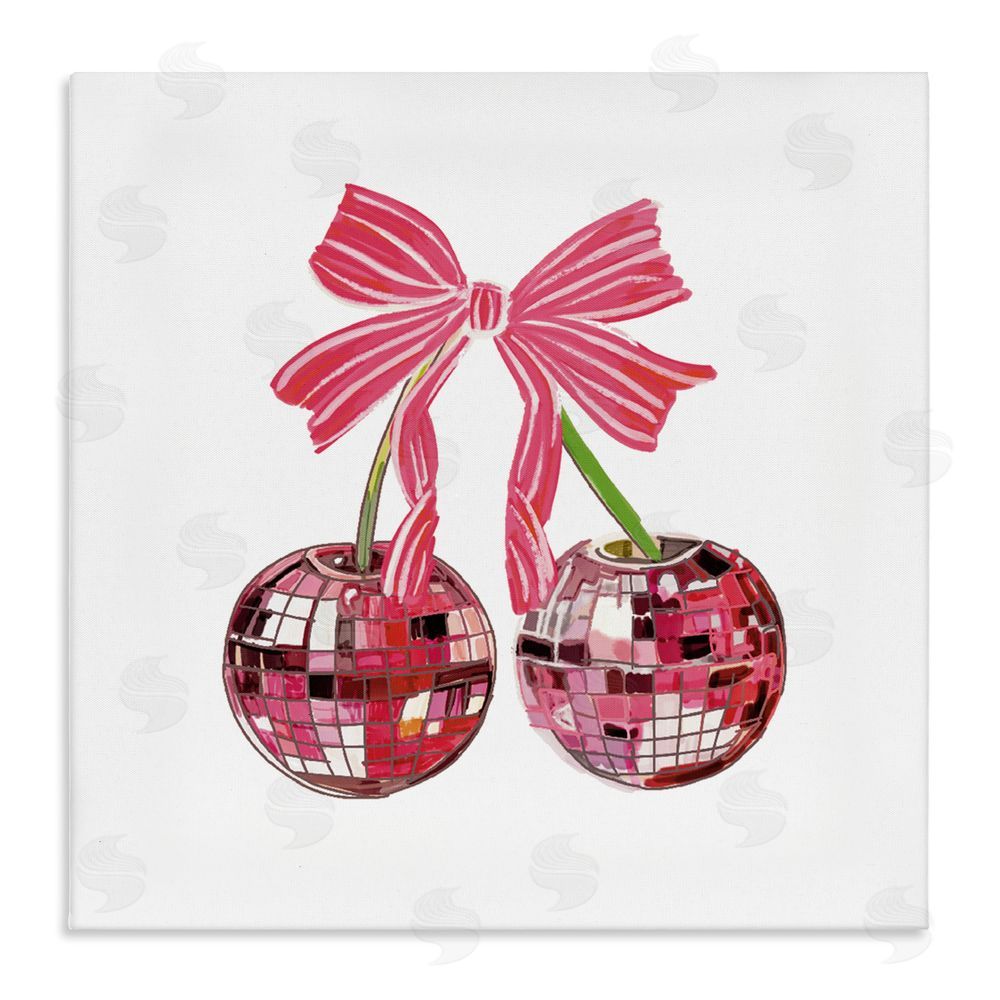 Amelia Noyes Cherries & Striped Bow Stretched Canvas Wall Art Print