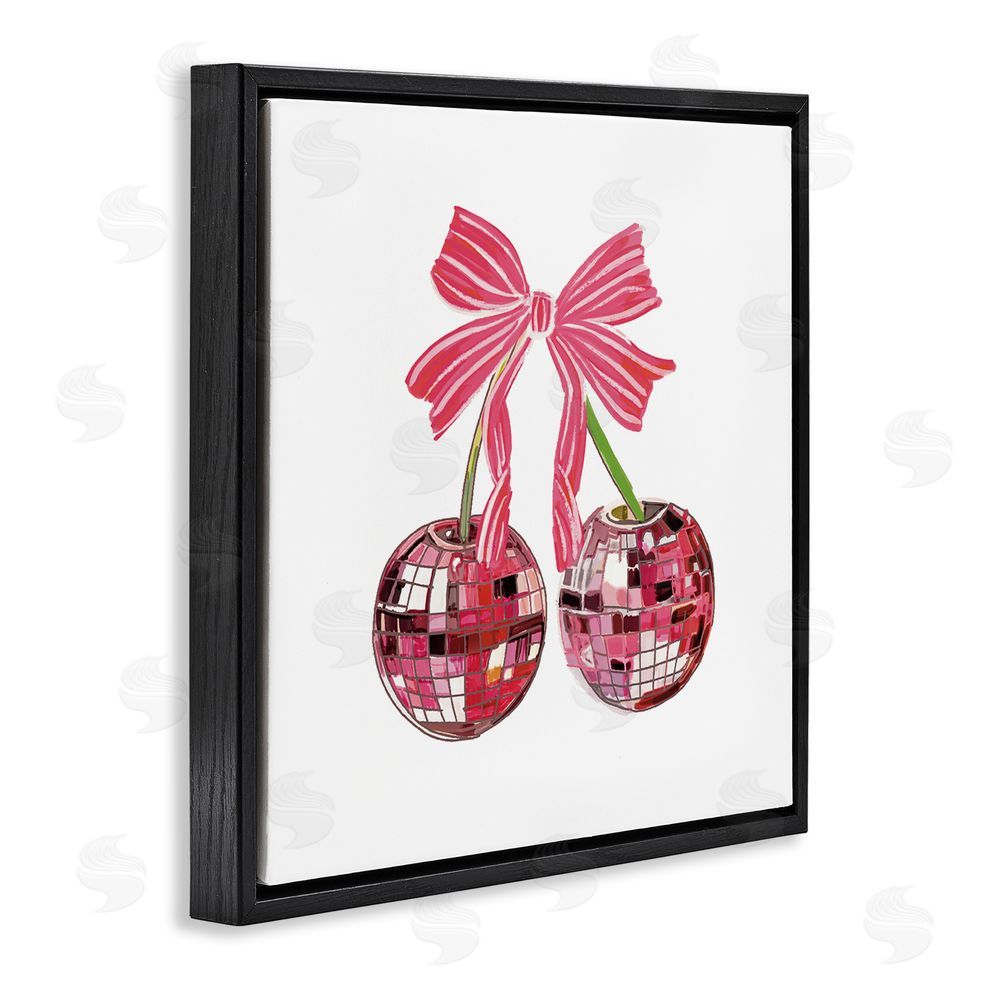 Amelia Noyes Cherries & Striped Bow Black Floating Frame Canvas Wall Art Print