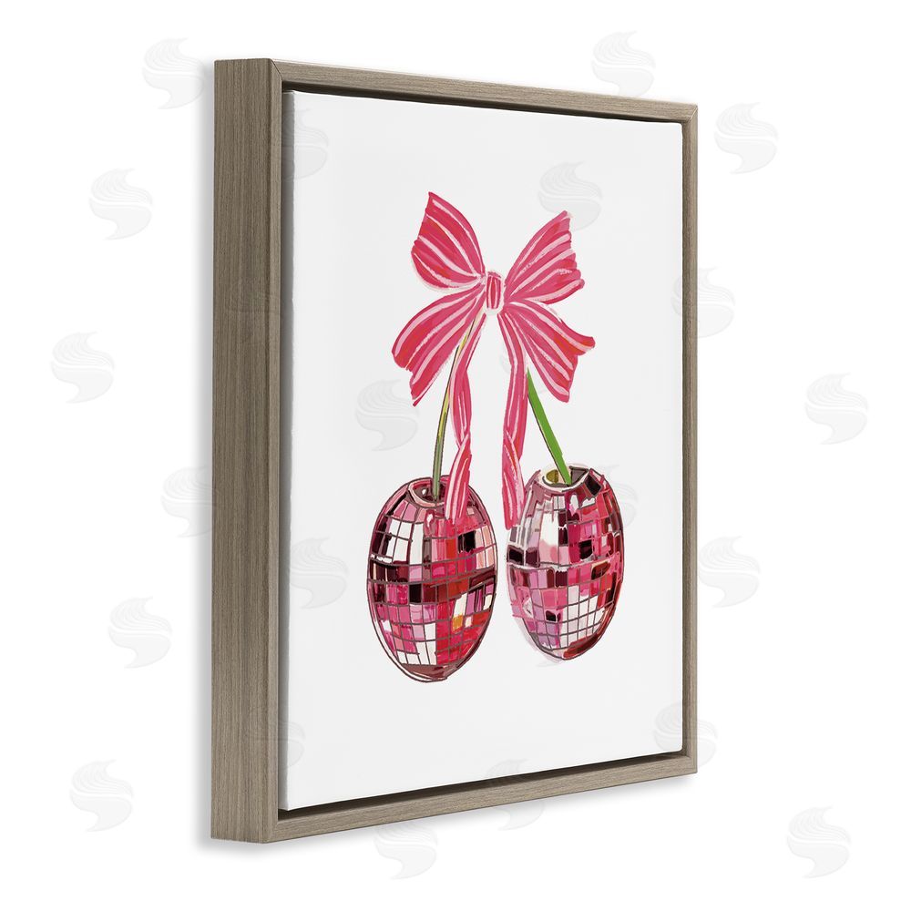 Amelia Noyes Cherries & Striped Bow Brown Floating Frame Canvas Wall Art Print