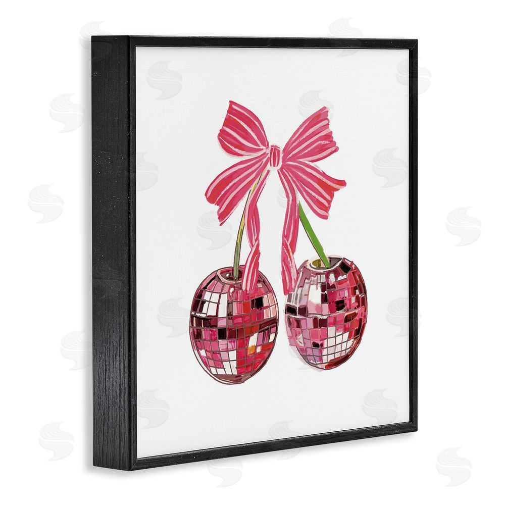Amelia Noyes Cherries & Striped Bow Black Framed Glicee Wall Art Print