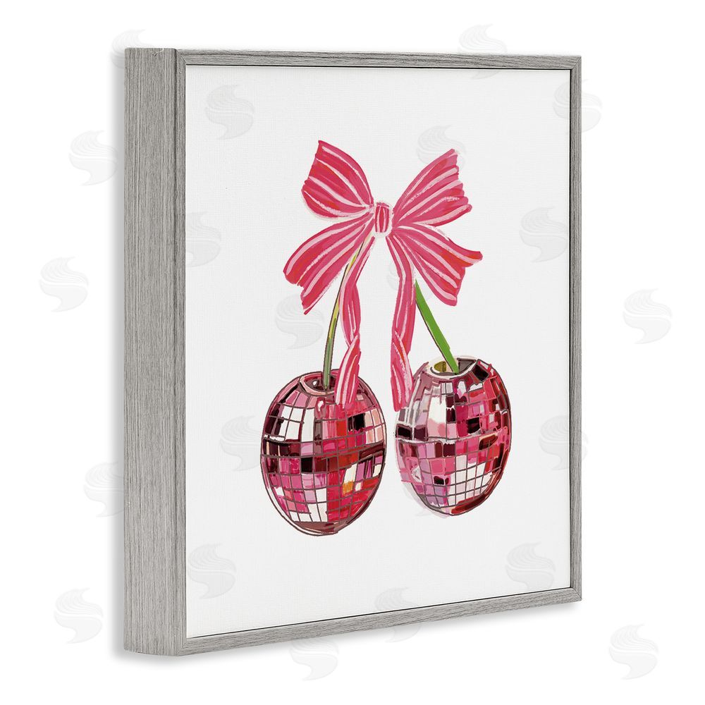 Amelia Noyes Cherries & Striped Bow Gray Framed Glicee Wall Art Print