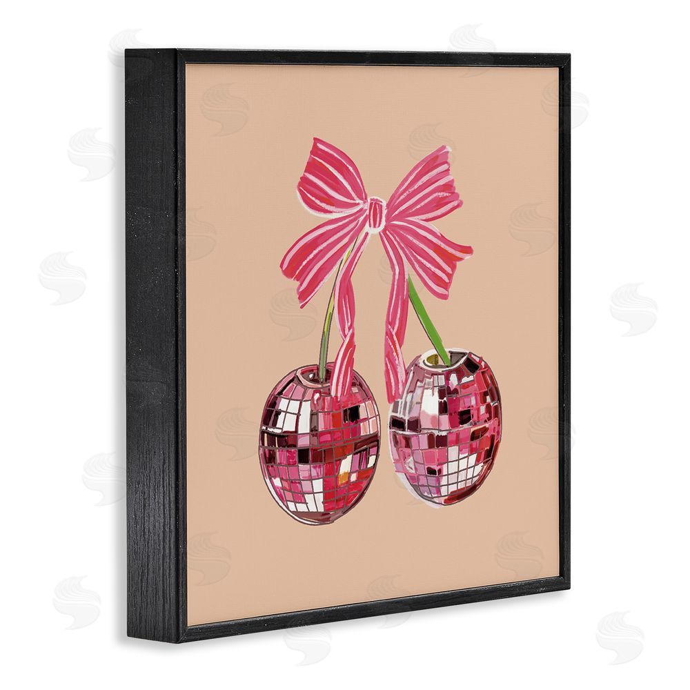 Amelia Noyes Cherries with Pink Bow Black Framed Glicee Wall Art Print