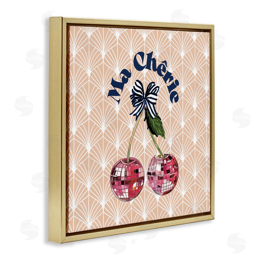 Amelia Noyes Botanical Patterned Cherries Gold Floating Frame Canvas Wall Art Print