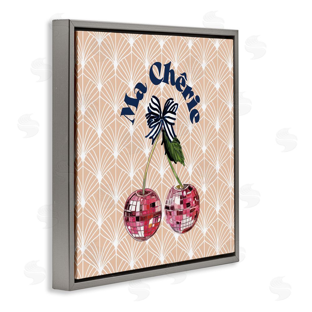 Amelia Noyes Botanical Patterned Cherries Gray Floating Frame Canvas Wall Art Print