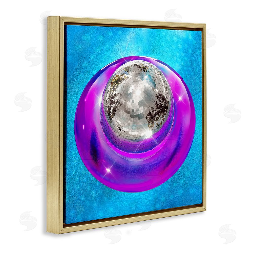 Ziwei Li Disco Ball in Pool Gold Floating Frame Canvas Wall Art Print