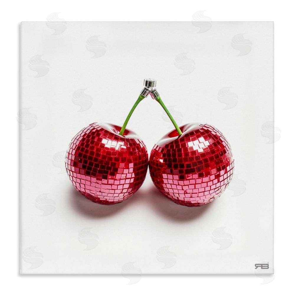 RB Disco Cherries on White Stretched Canvas Wall Art Print