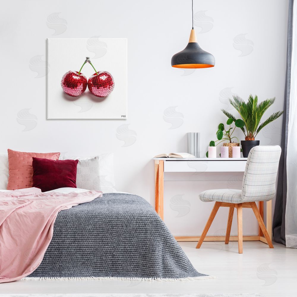 RB Disco Cherries on White Canvas Wall Art in Room
