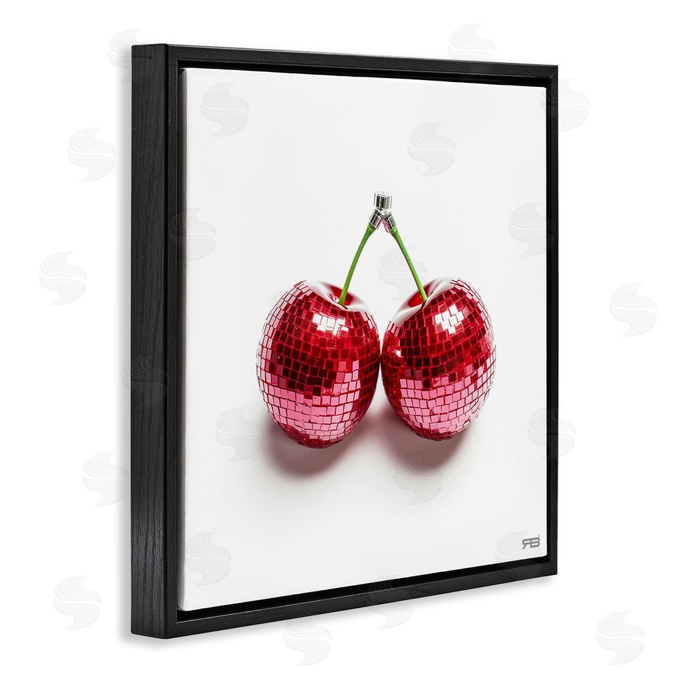 RB Disco Cherries on White Black Floating Frame Canvas Wall Art Print