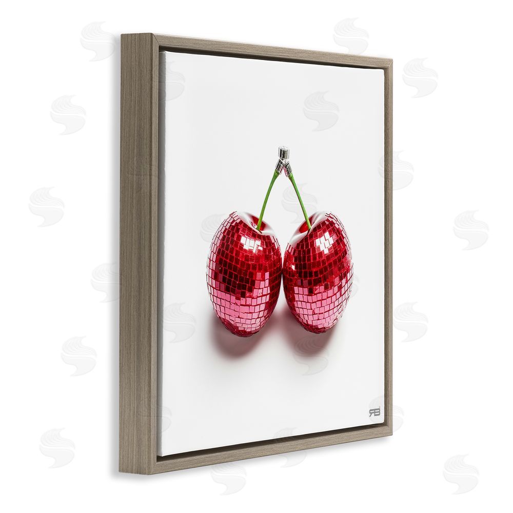 RB Disco Cherries on White Brown Floating Frame Canvas Wall Art Print