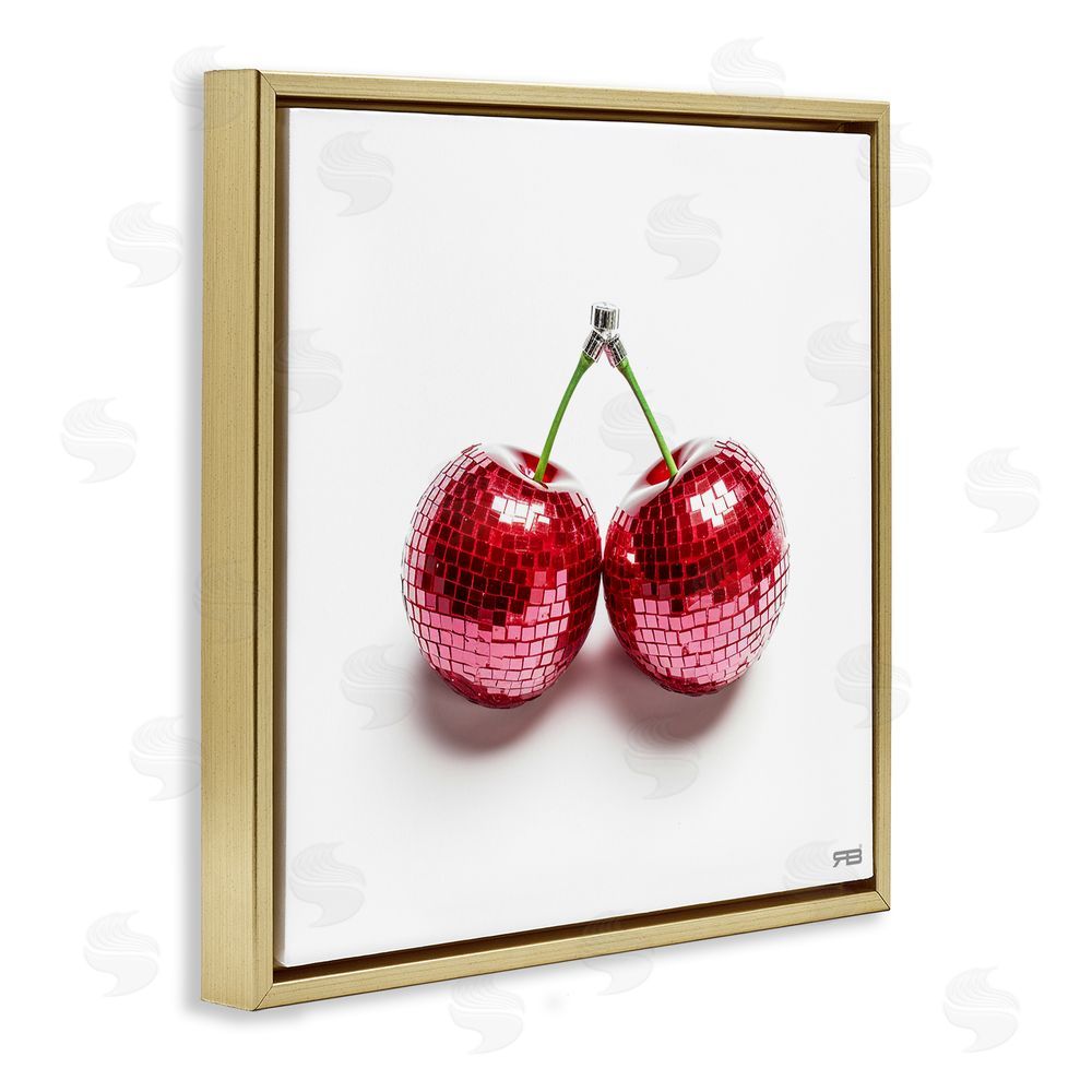 RB Disco Cherries on White Gold Floating Frame Canvas Wall Art Print