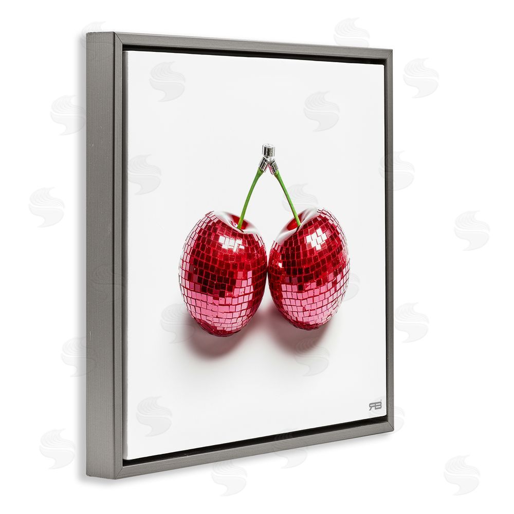 RB Disco Cherries on White Gray Floating Frame Canvas Wall Art Print