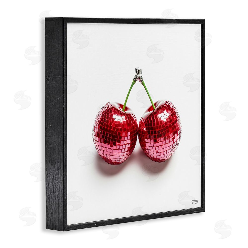 RB Disco Cherries on White Black Framed Glicee Wall Art Print