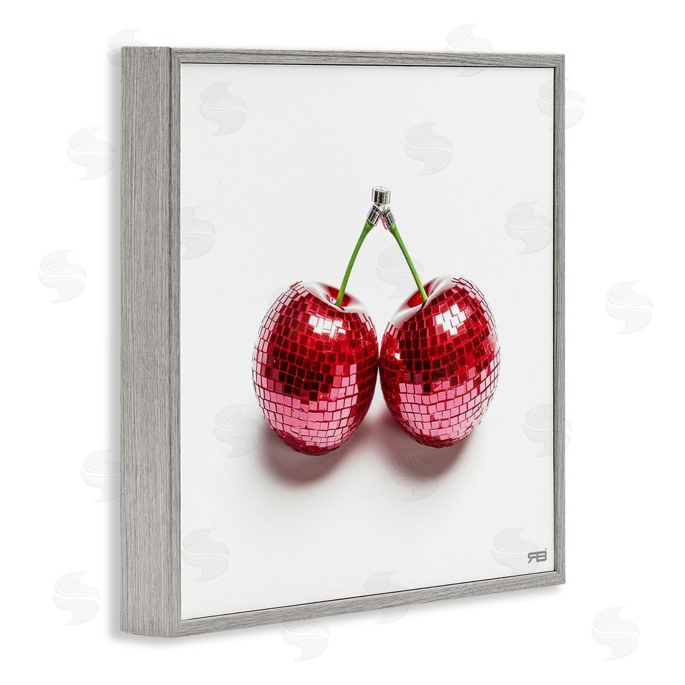 RB Disco Cherries on White Gray Framed Glicee Wall Art Print