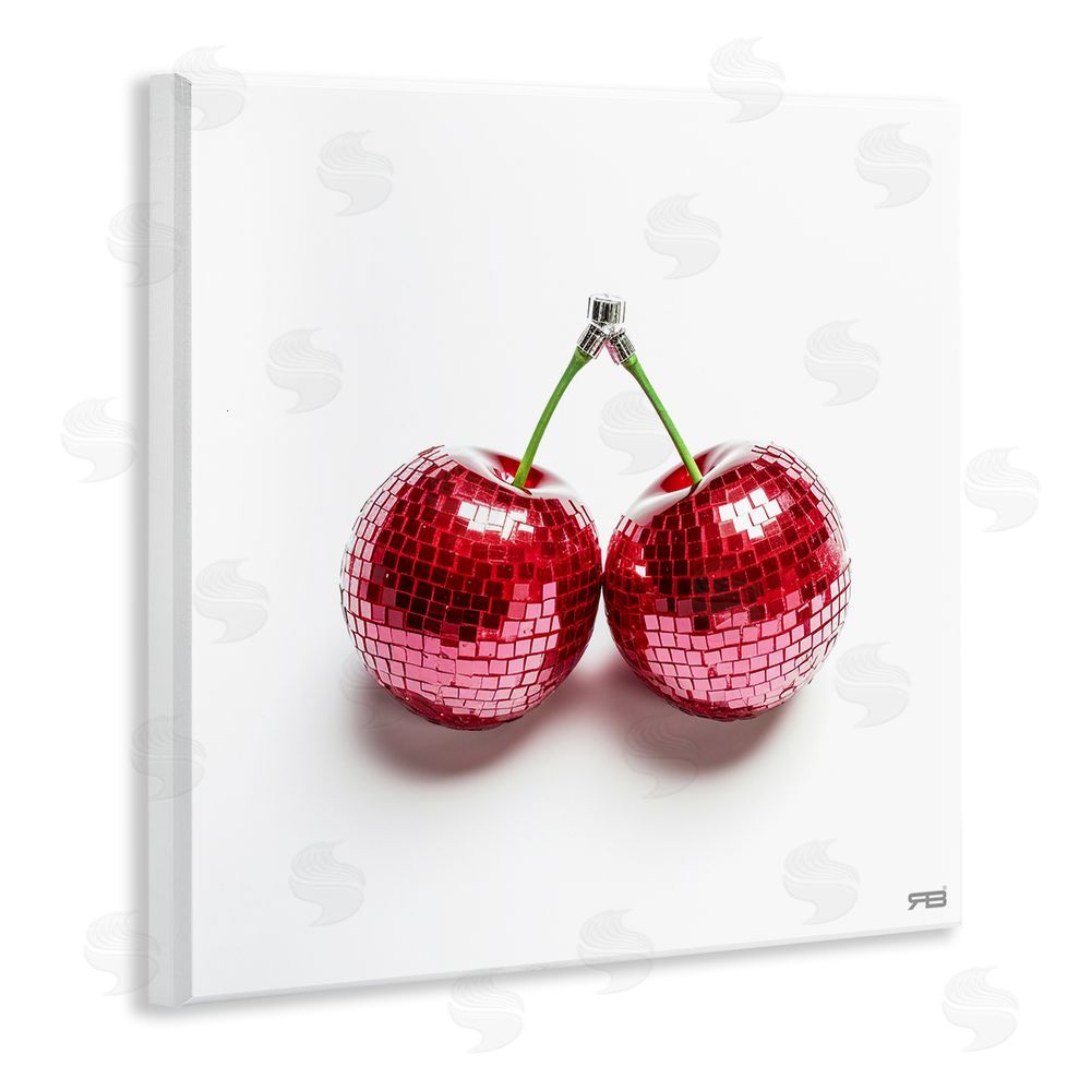 RB Disco Cherries on White Wooden Wall Plaque Art Print