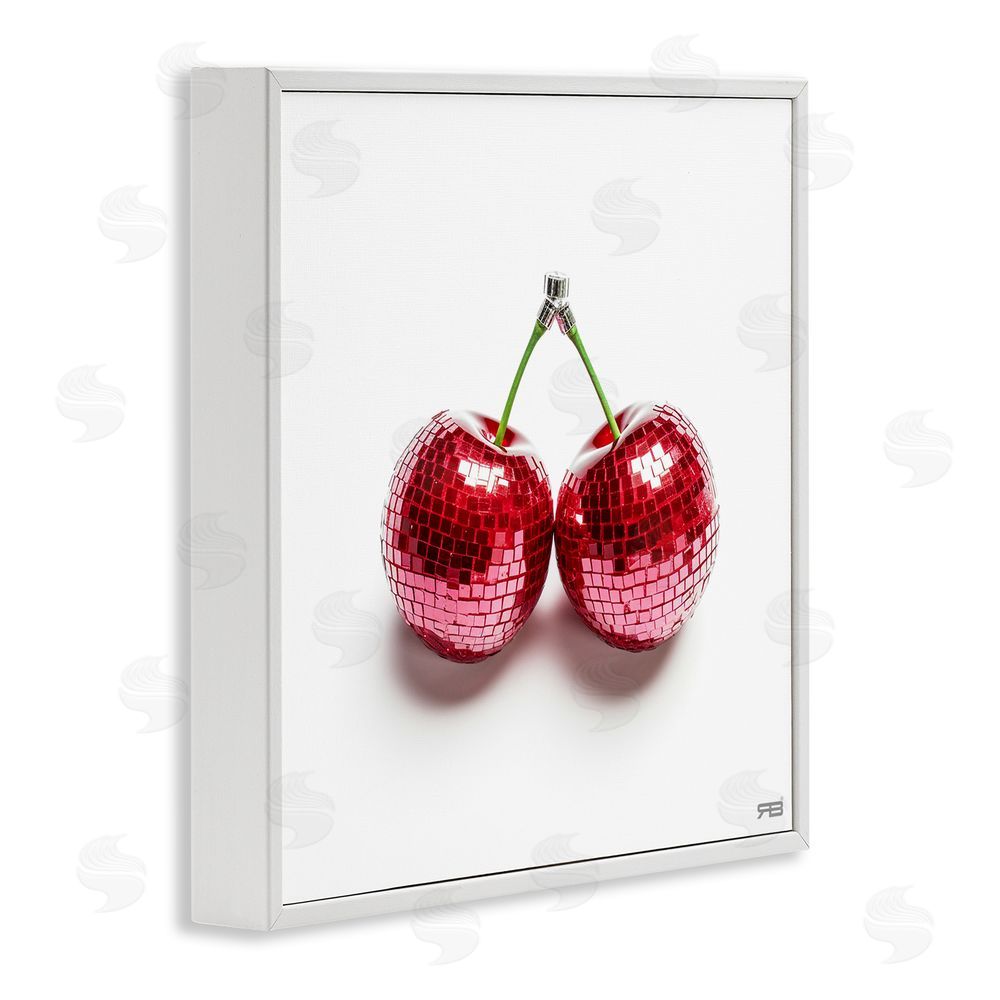 RB Disco Cherries on White White Framed Glicee Wall Art Print