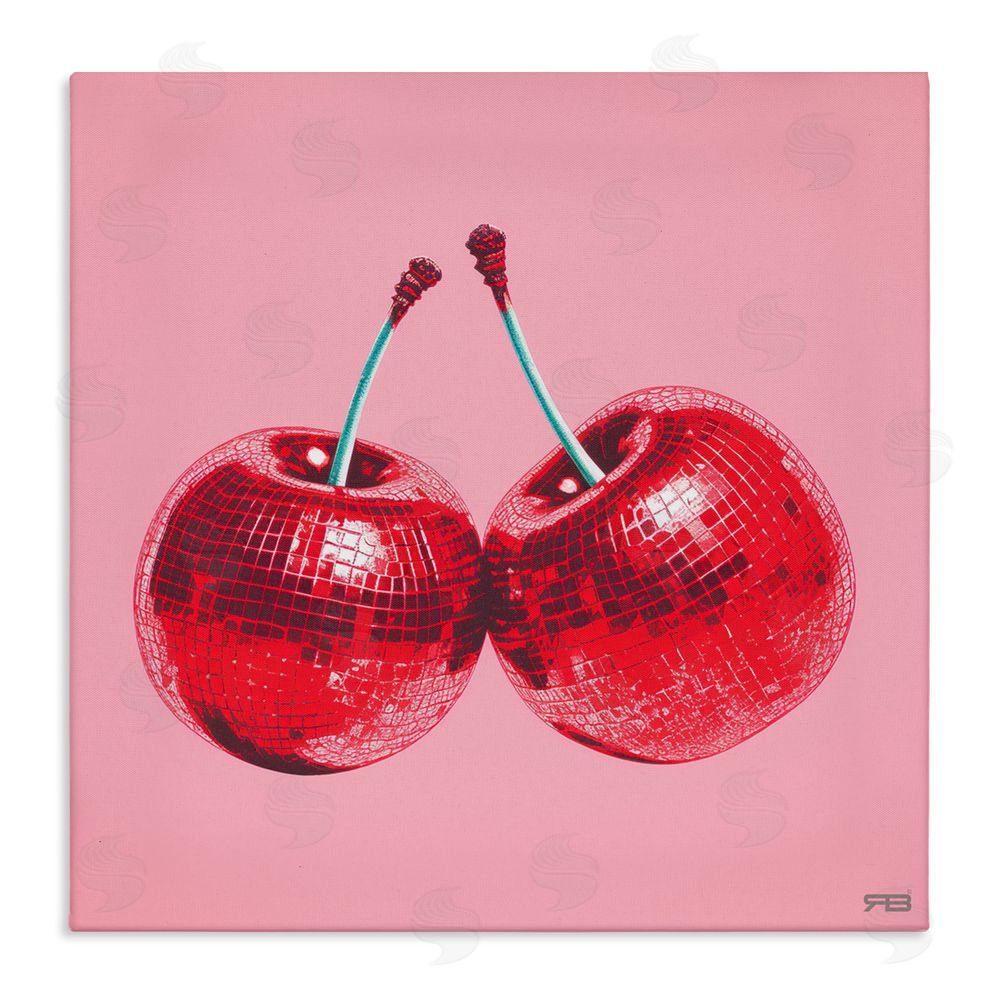 RB Red Patterned Cherries Stretched Canvas Wall Art Print
