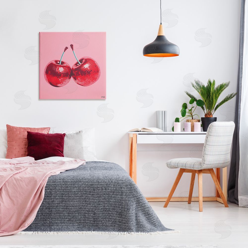 RB Red Patterned Cherries Canvas Wall Art in Room