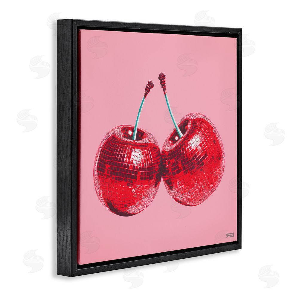 RB Red Patterned Cherries Black Floating Frame Canvas Wall Art Print