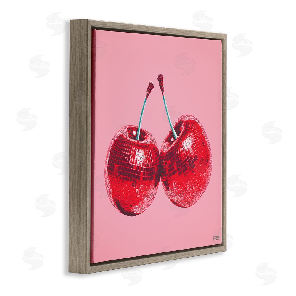 RB Red Patterned Cherries Brown Floating Frame Canvas Wall Art Print