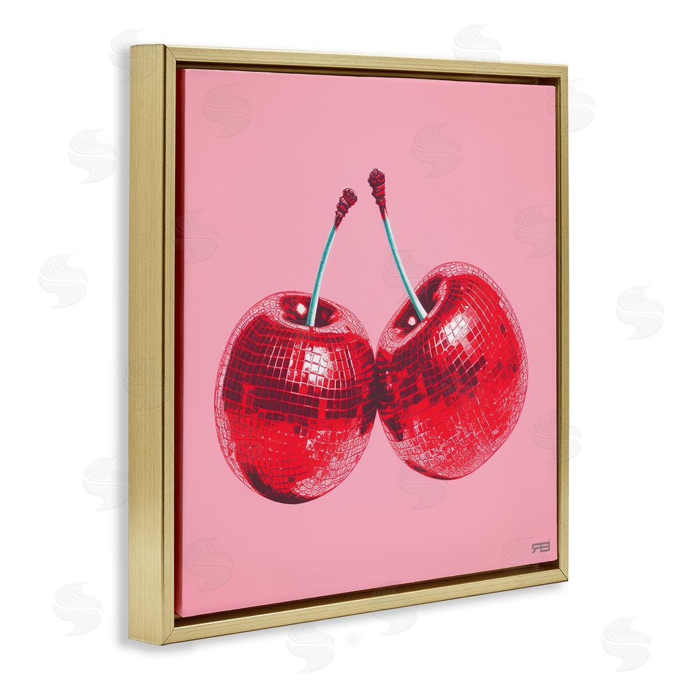 RB Red Patterned Cherries Gold Floating Frame Canvas Wall Art Print
