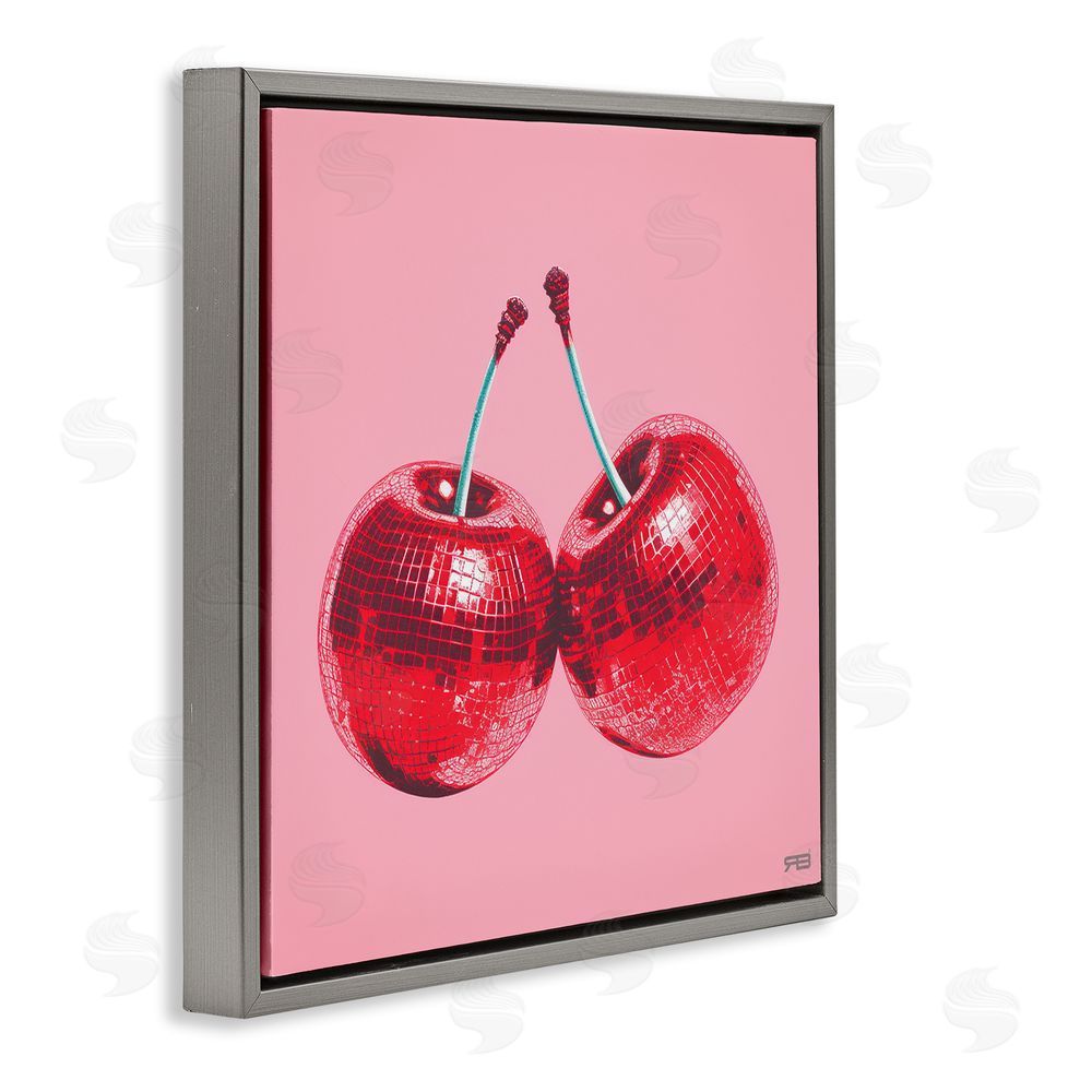 RB Red Patterned Cherries Gray Floating Frame Canvas Wall Art Print