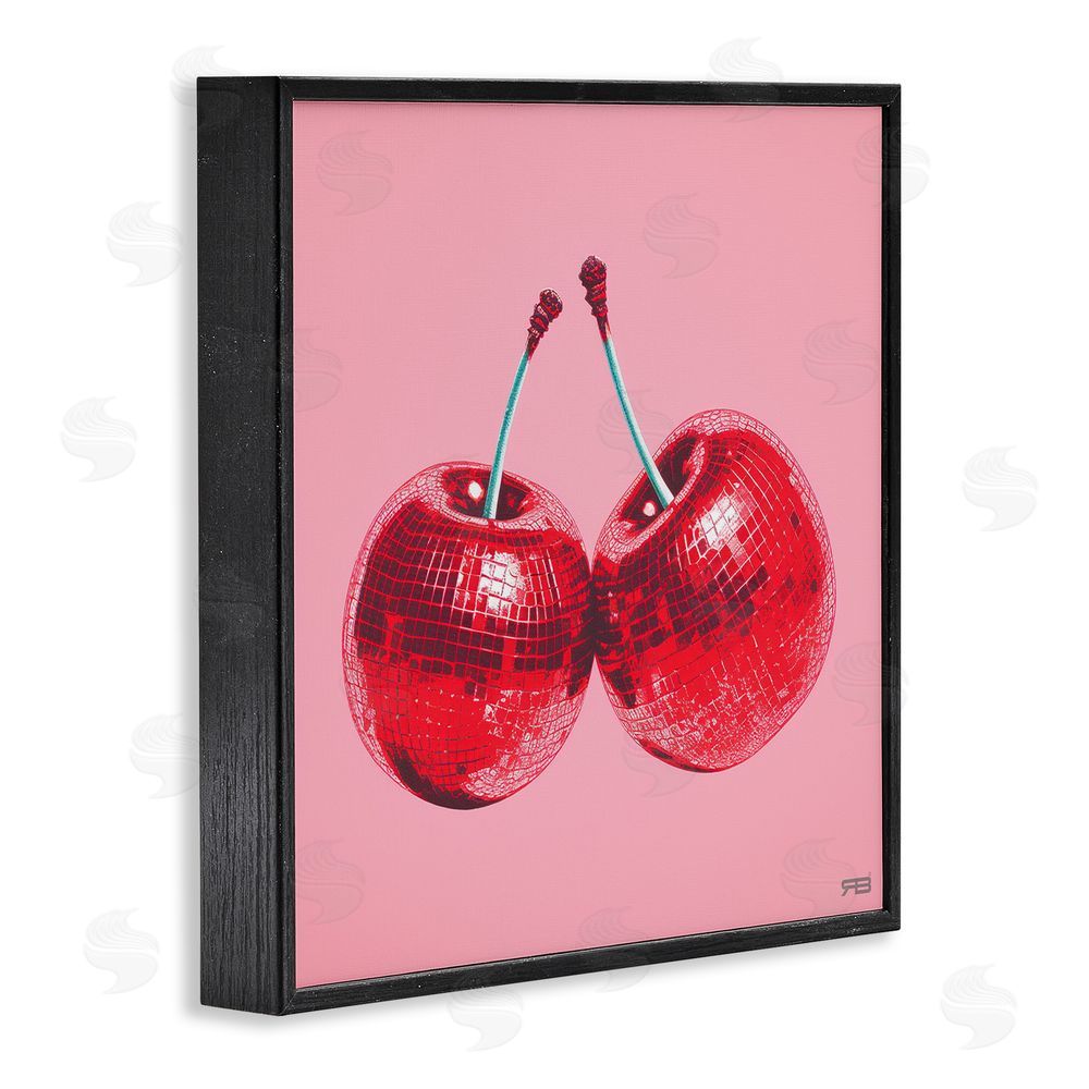 RB Red Patterned Cherries Black Framed Glicee Wall Art Print