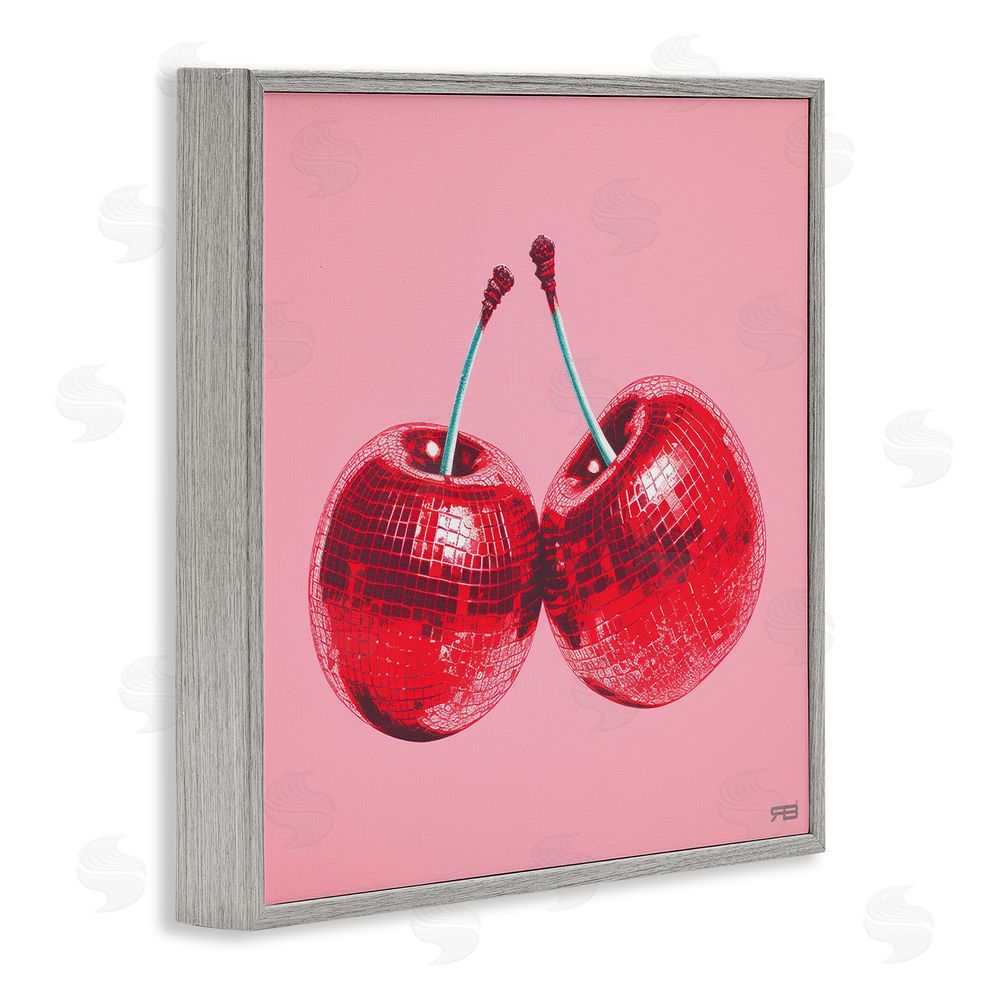 RB Red Patterned Cherries Gray Framed Glicee Wall Art Print