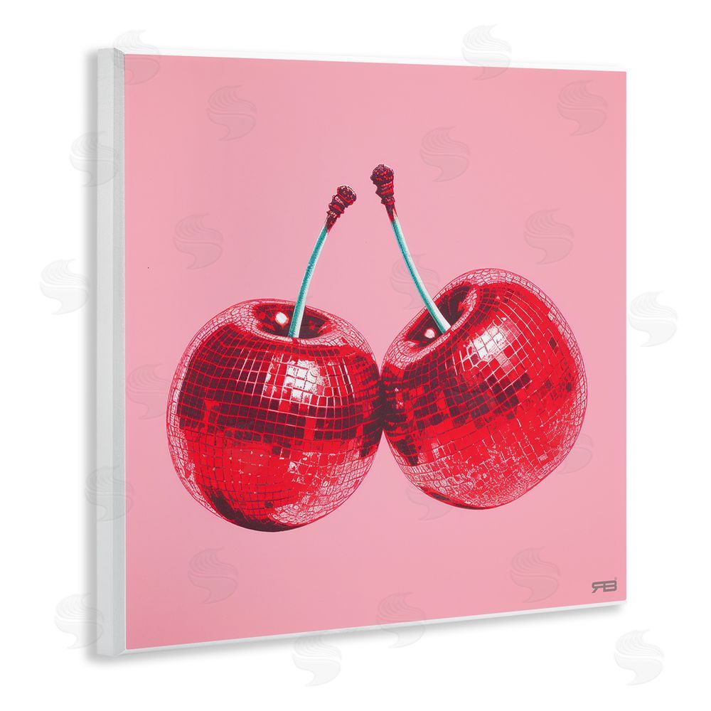 RB Red Patterned Cherries Wooden Wall Plaque Art Print