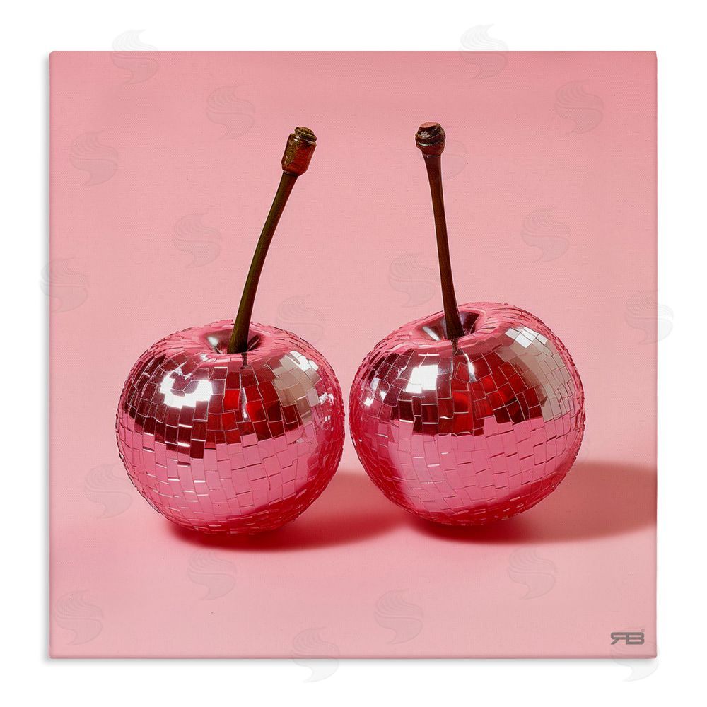 RB Reflective Cherries on Pink Stretched Canvas Wall Art Print