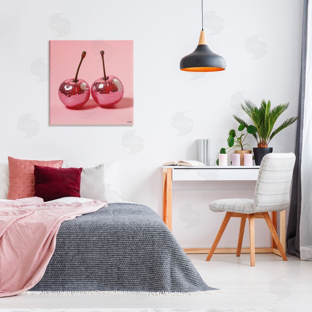 RB Reflective Cherries on Pink Canvas Wall Art in Room