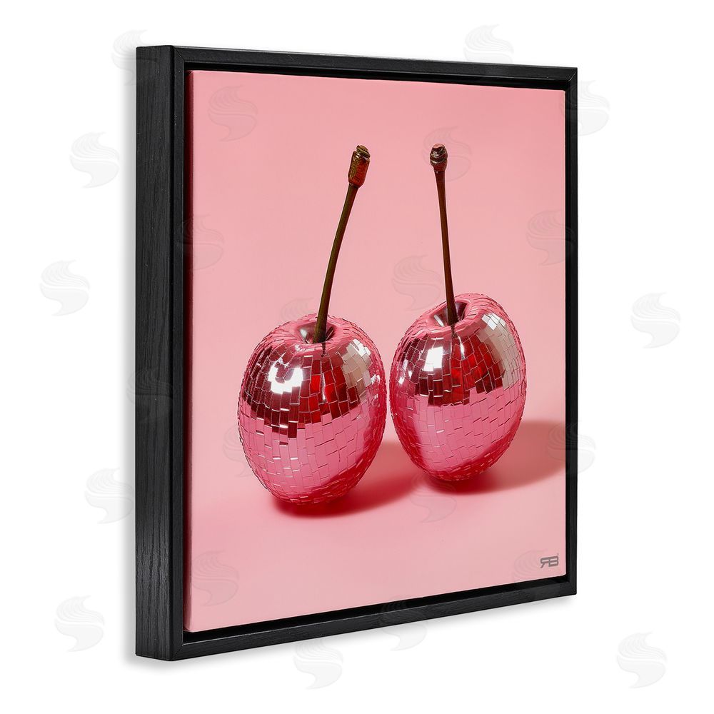 RB Reflective Cherries on Pink Black Floating Frame Canvas Wall Art Print